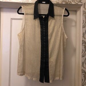 Elegant Black and Cream Sleeveless Blouse